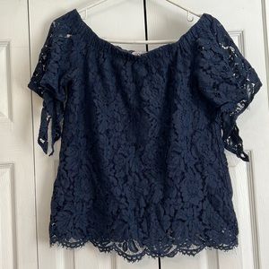 Lacy off the shoulder Navy Blue shirt